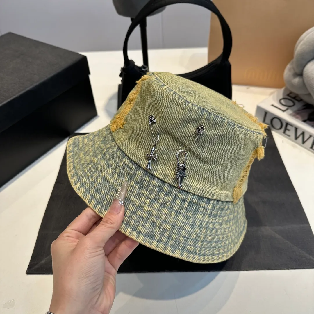 P60 Croxin spring and summer new denim fisherman hat, retro old street style, washed and torn edges, photo-taking item